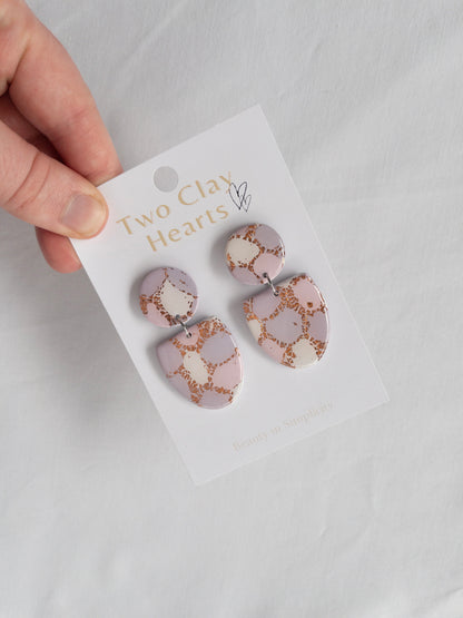 Purple and Rose Gold Oval Clay Earring