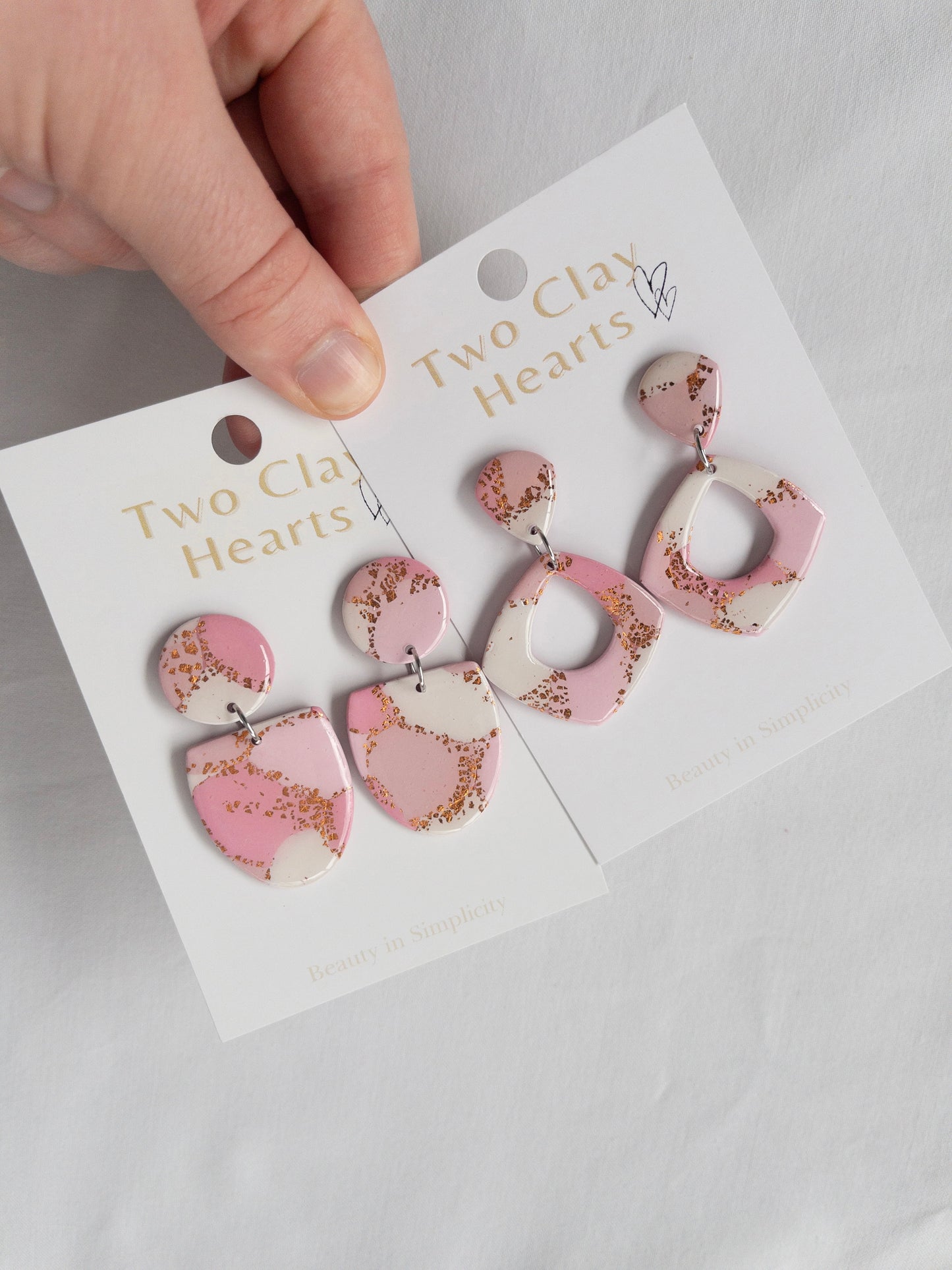 Pink and Rose Gold Oval Clay Earring