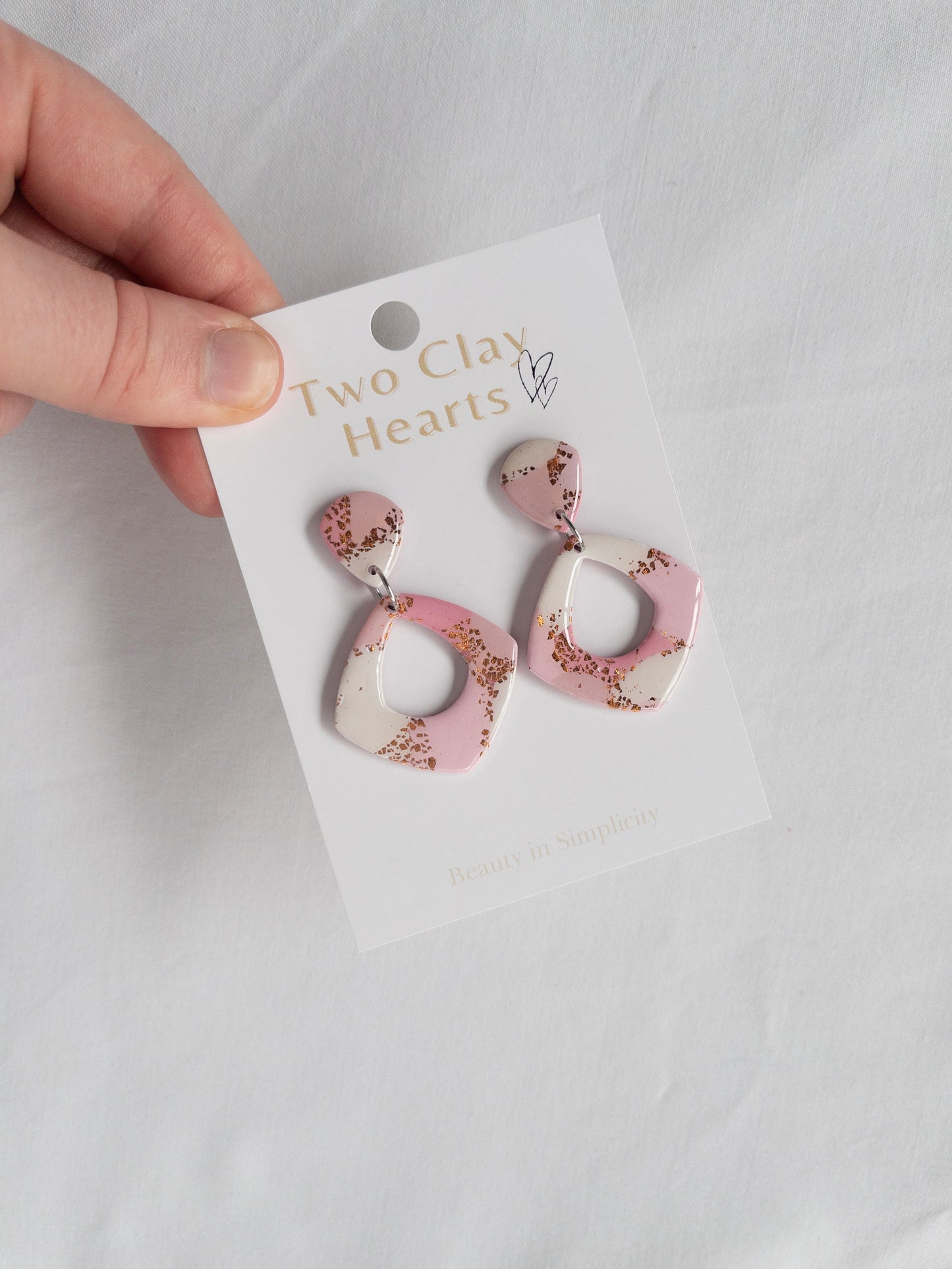 Pink and Rose Gold Teardrop Clay Earring