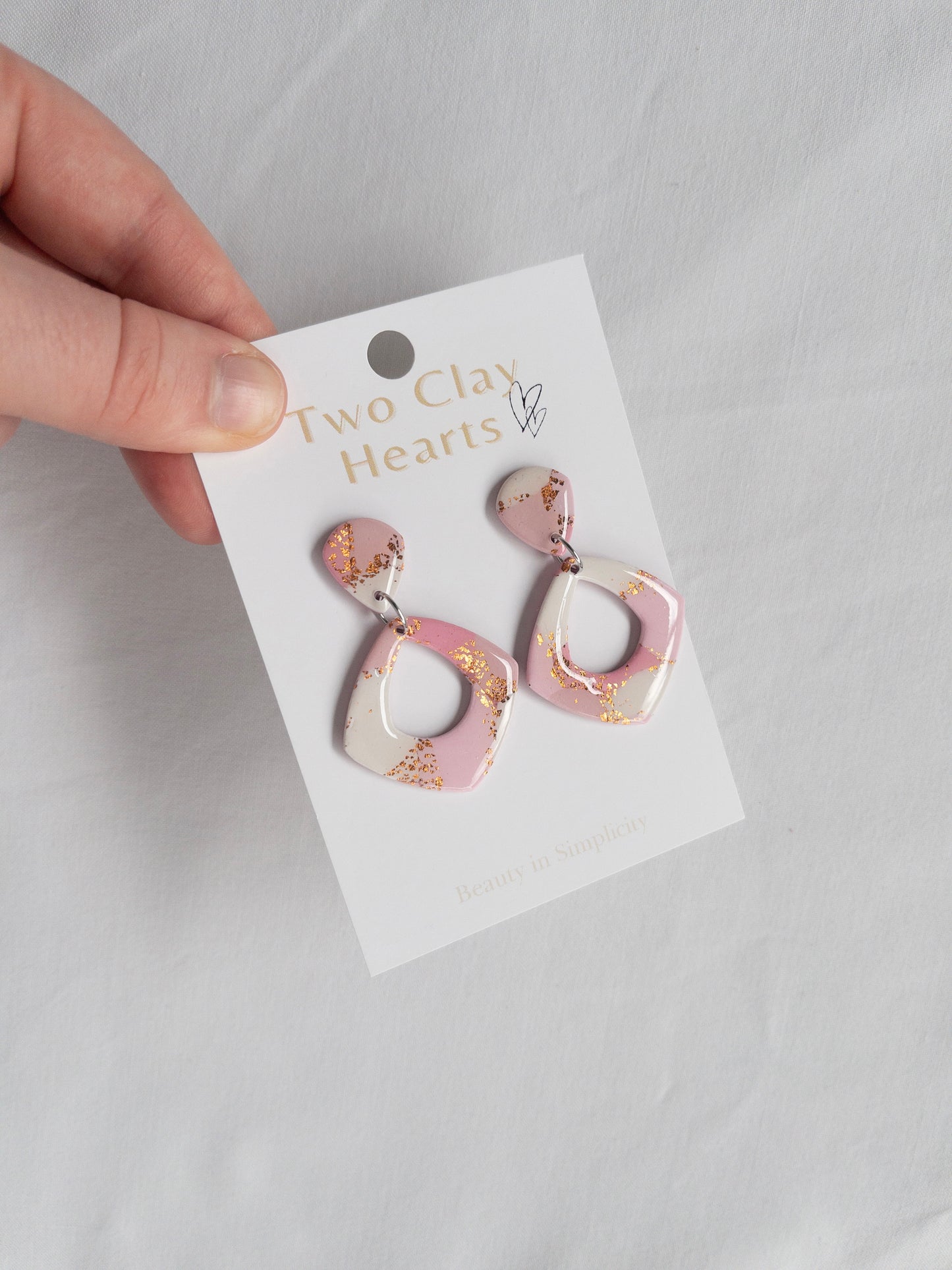 Pink and Rose Gold Teardrop Clay Earring