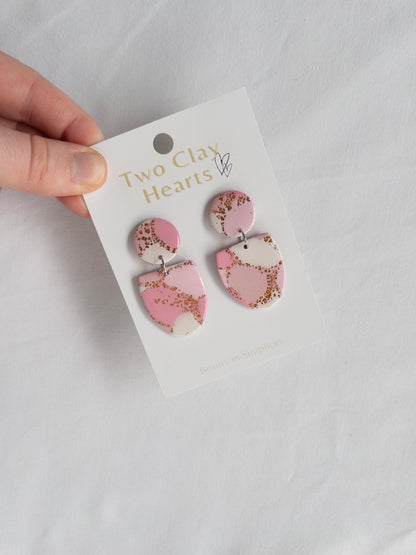 Pink and Rose Gold Oval Clay Earring