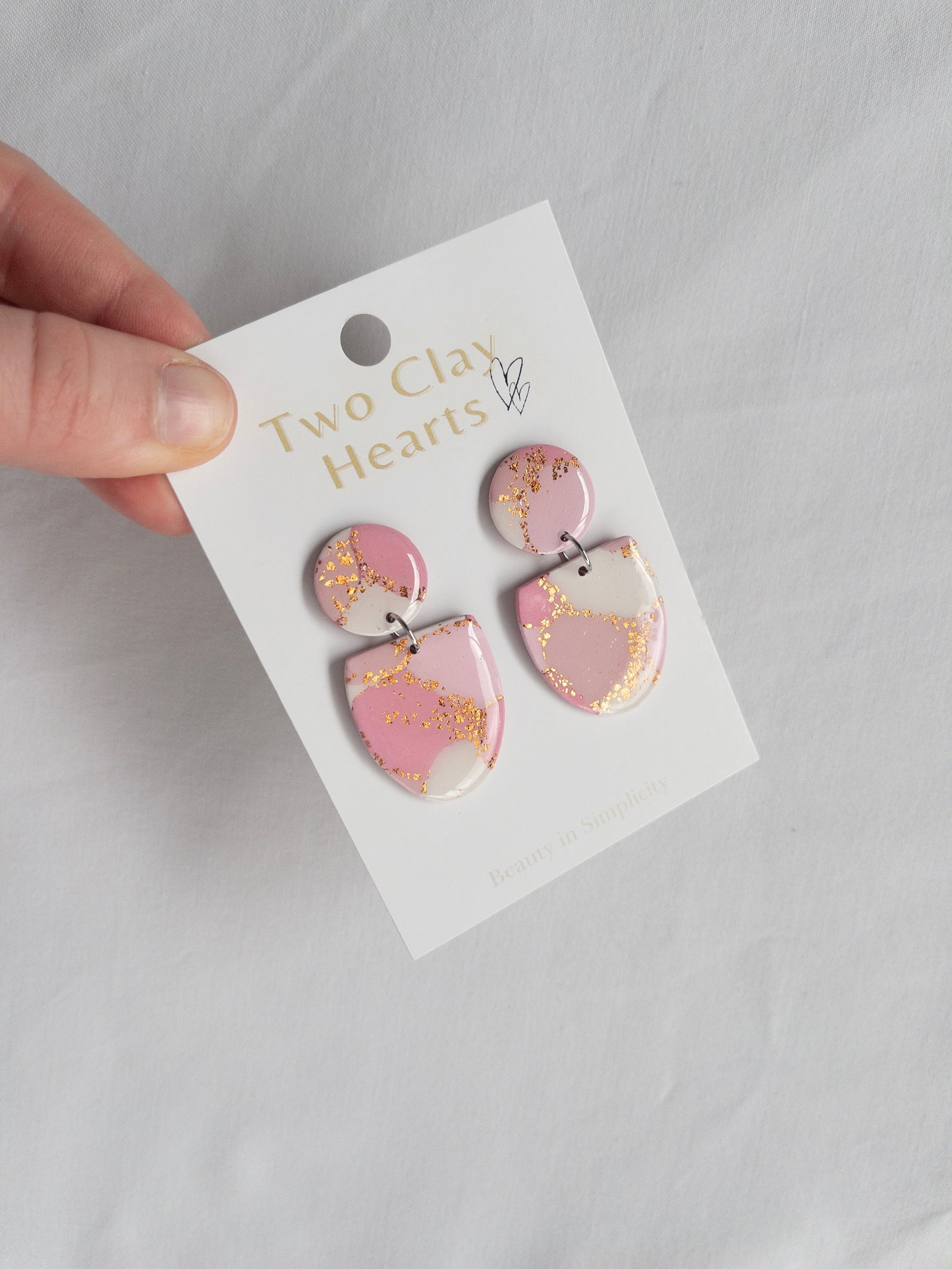 Pink and Rose Gold Oval Clay Earring