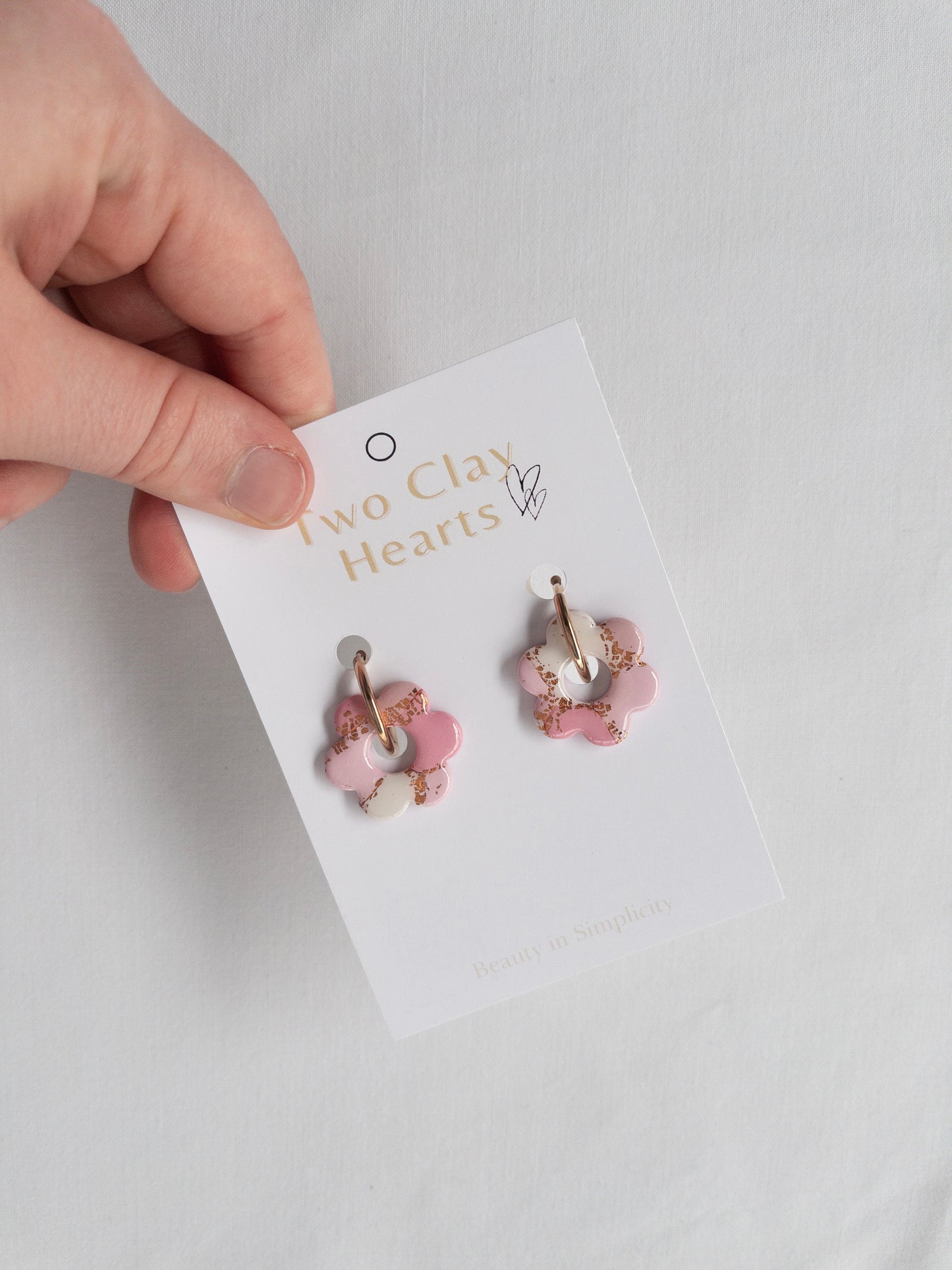 Large Pink Flower Charm Hoop Earrings