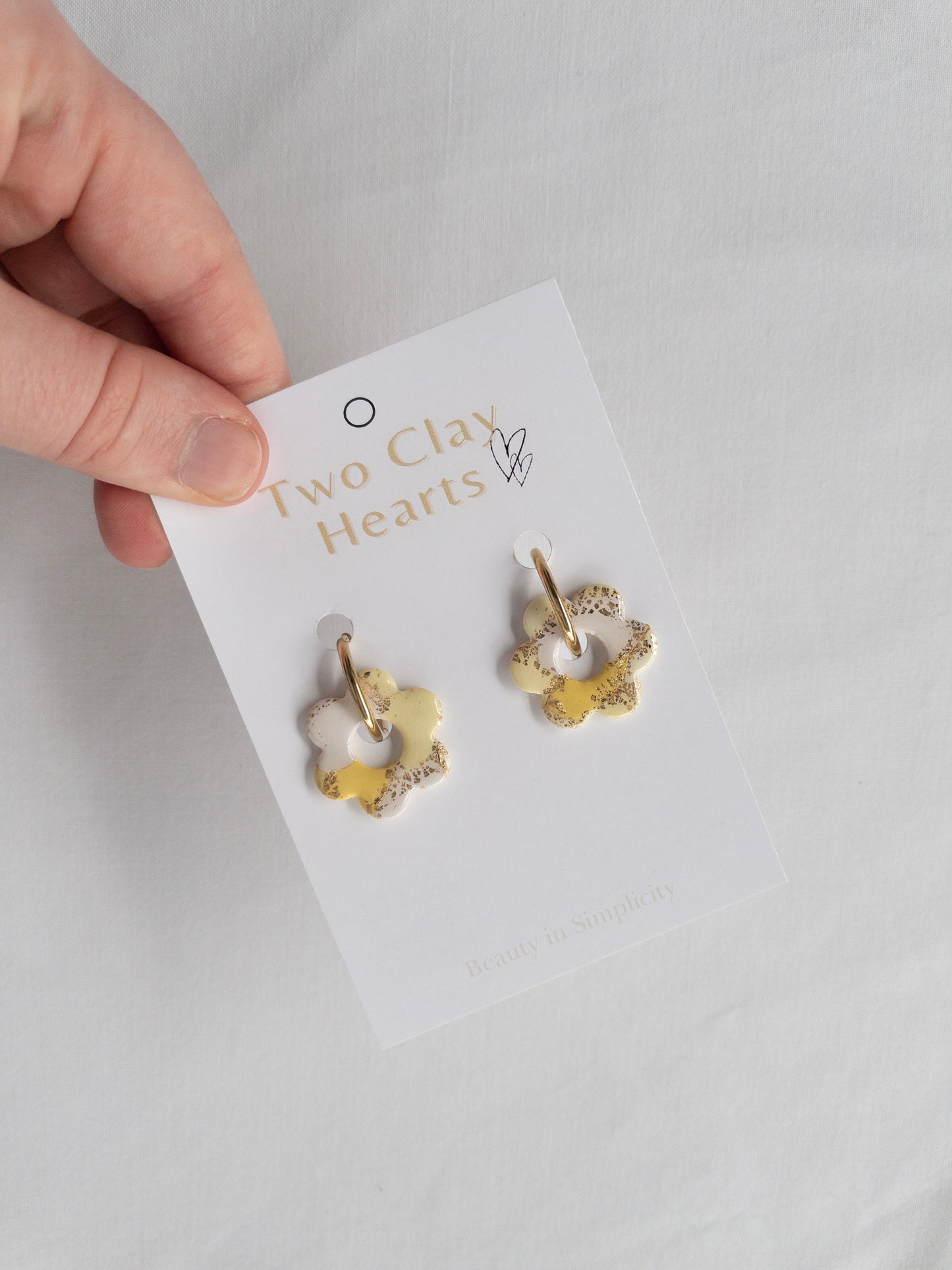 Large Yellow Clay Flower Charm Hoop Earrings