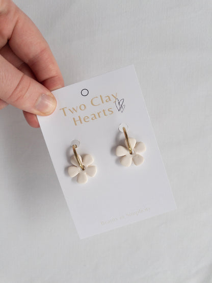 Ivory 70's Flower Clay Hoop Earrings