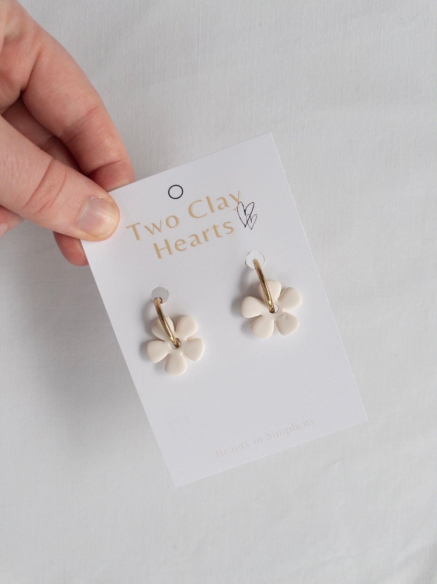 Ivory 70's Flower Clay Hoop Earrings