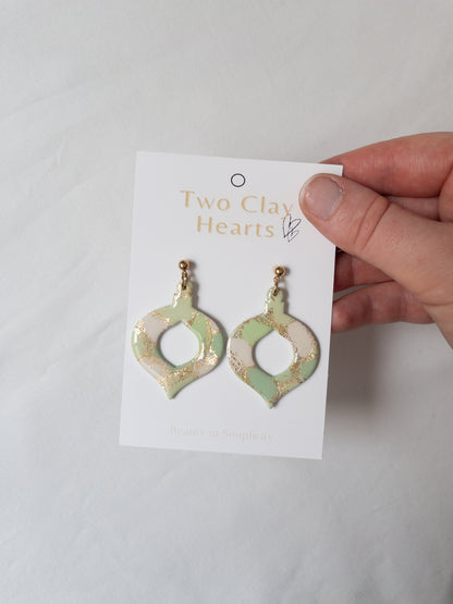 Green and Gold Christmas Bauble Earring