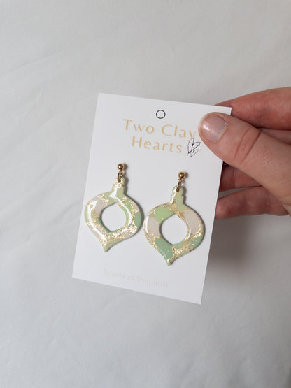 Green and Gold Christmas Bauble Earring
