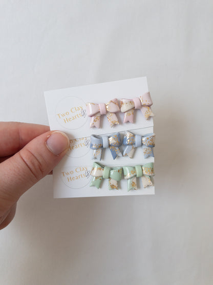 Pastel Gold Leaf Bow Studs