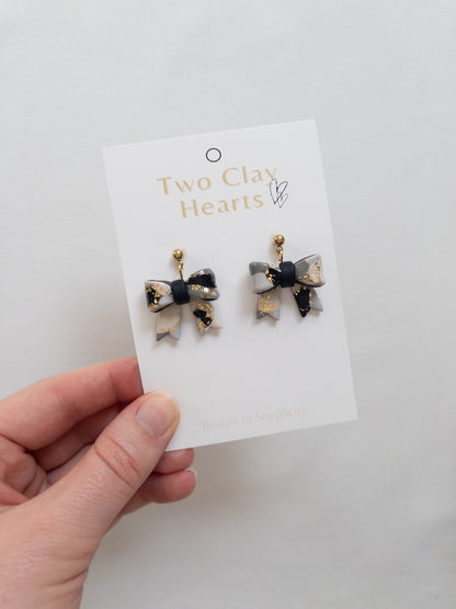 Black and Gold Bow Dangles