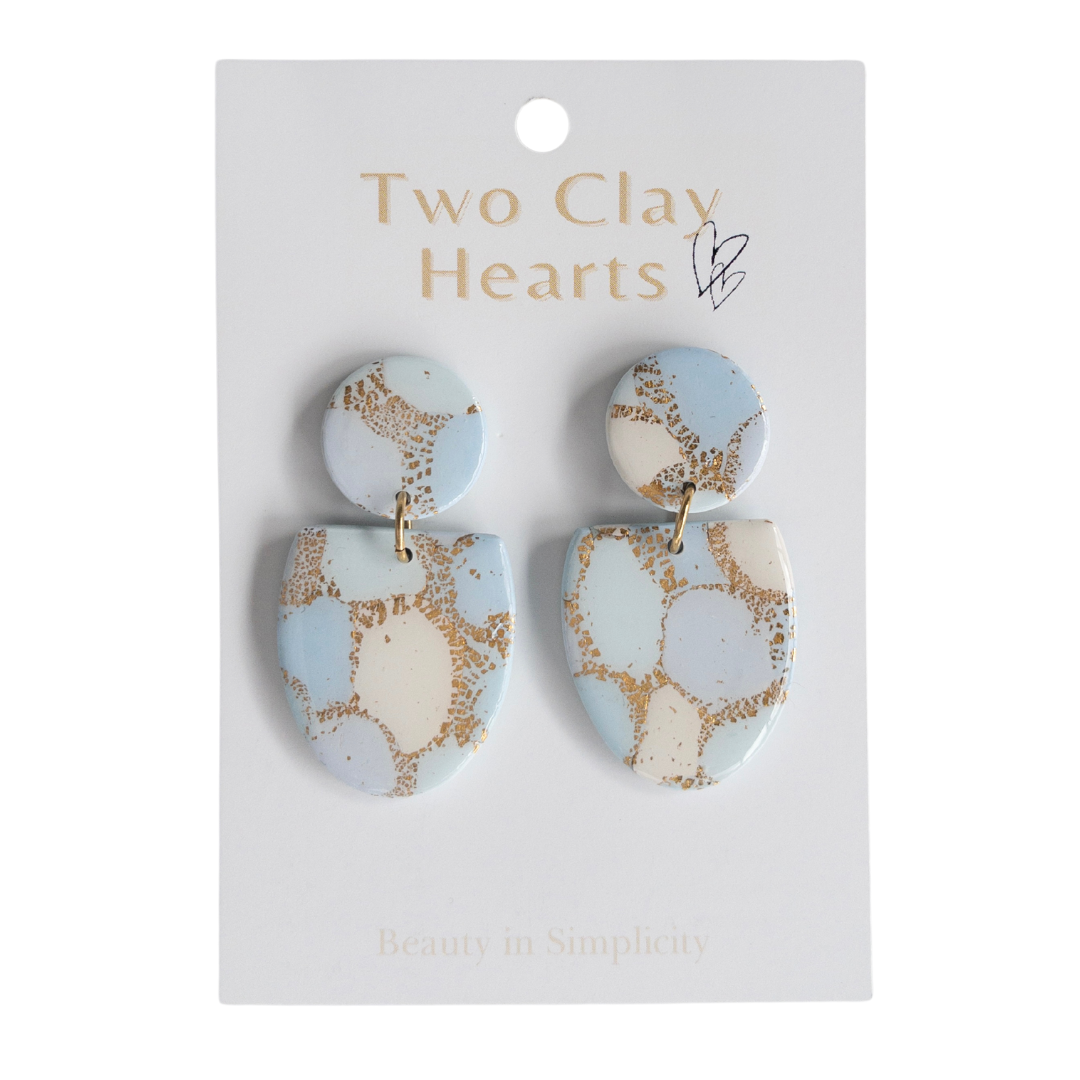 Blue Gold Oval Clay Earring