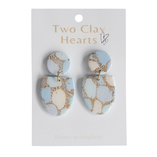 Blue Gold Oval Clay Earring