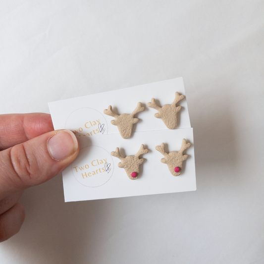 Christmas Reindeer Polymer Clay Studs