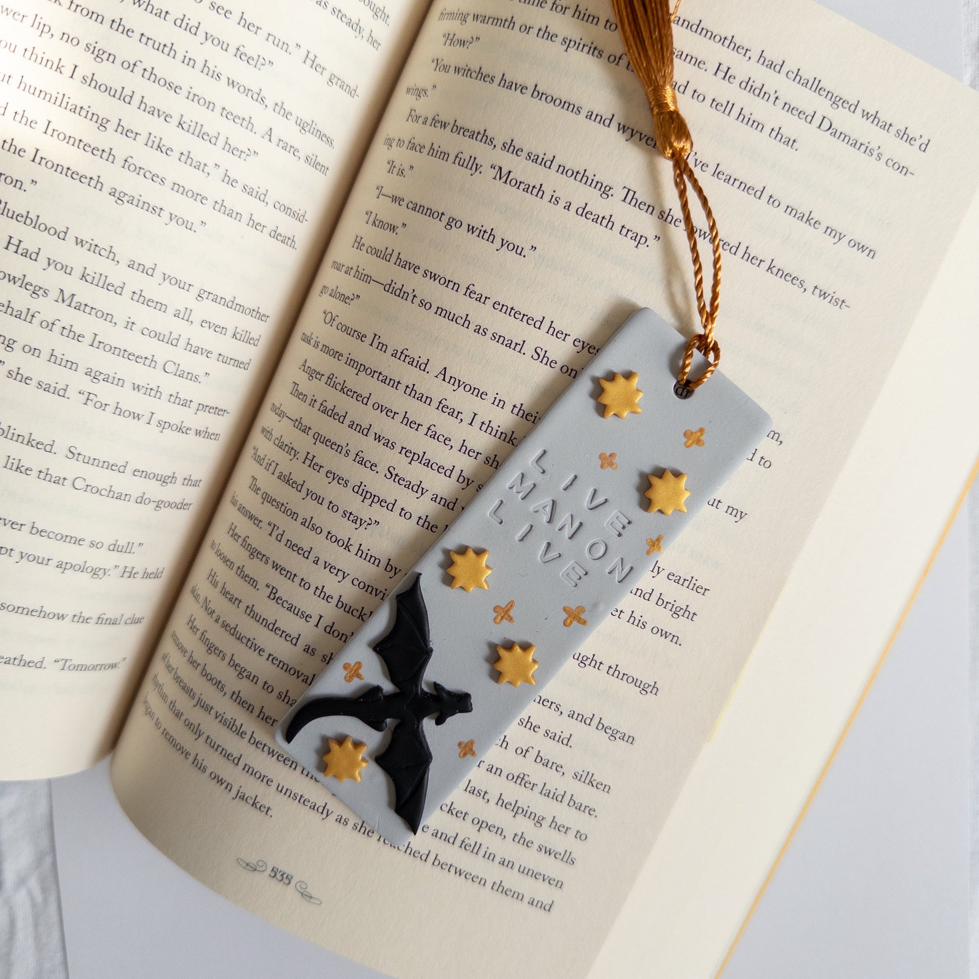 Dragon design bookmark on an open book page