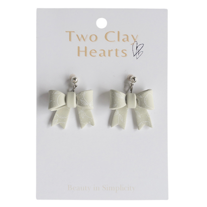 Green Lemon Print Clay Bow Earrings