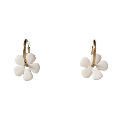 Ivory 70's Flower Clay Hoop Earrings