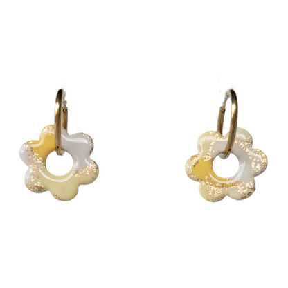 Large Yellow Clay Flower Charm Hoop Earrings