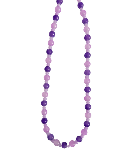 Dark and Light purple beaded necklace on white background