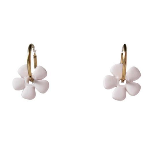 Light Pink 70's Flower Clay Hoop Earrings