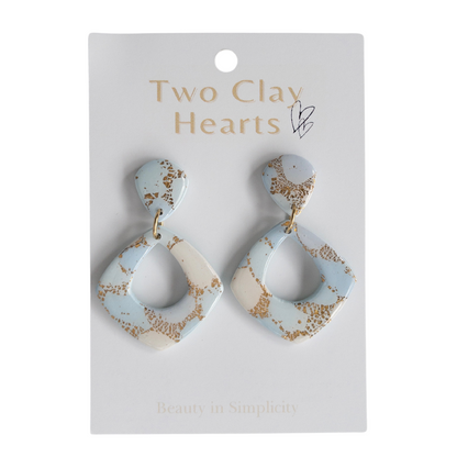 Pastel Blue Gold Teardrop Clay Earring