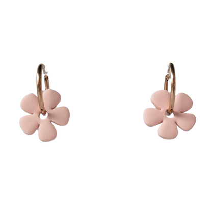 Peach 70's Flower Clay Hoop Earrings