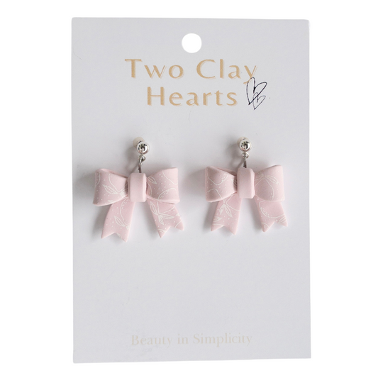 Pink Lemon Print Clay Bow Earrings