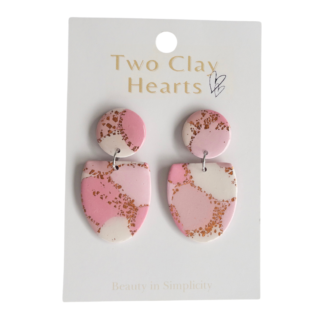 Pink and Rose Gold Oval Clay Earring