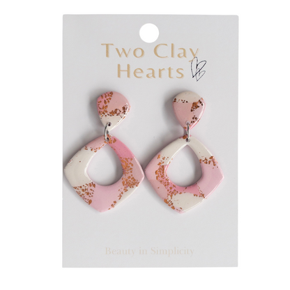 Pink and Rose Gold Teardrop Clay Earring