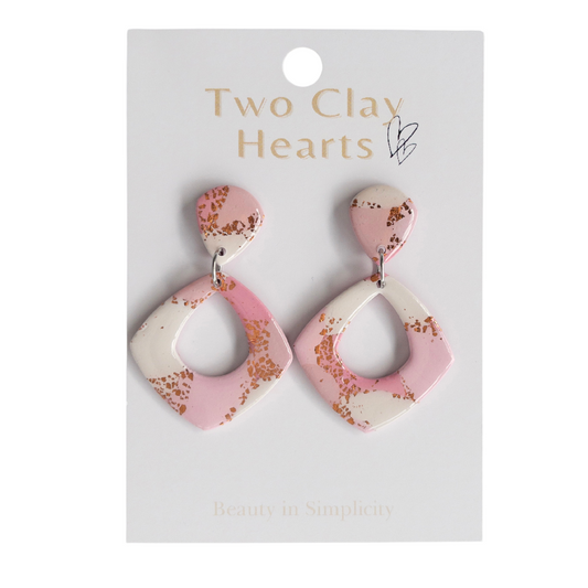 Pink and Rose Gold Teardrop Clay Earring