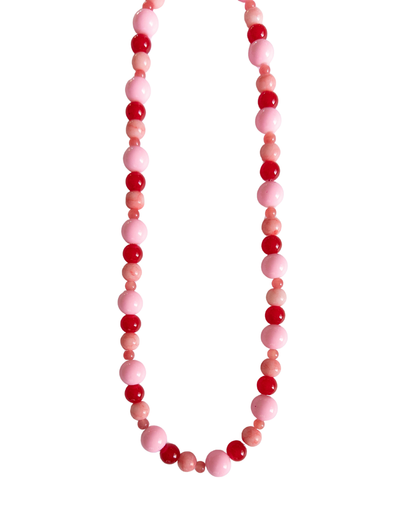 Red and Pink chunky beaded necklace on a white background