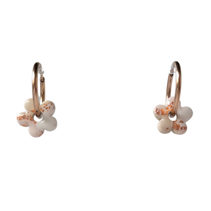 Tan Clay Flower Charm Hoop Earrings