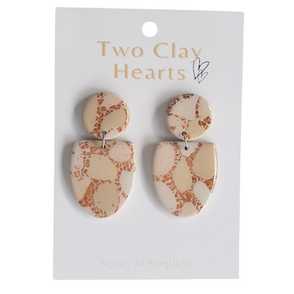 Tan and Rose Gold Oval Clay Earring