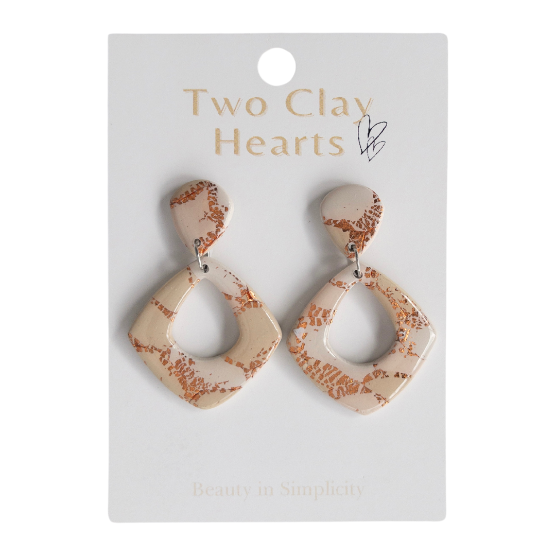 Tan and Rose Gold Teardrop Clay Earring