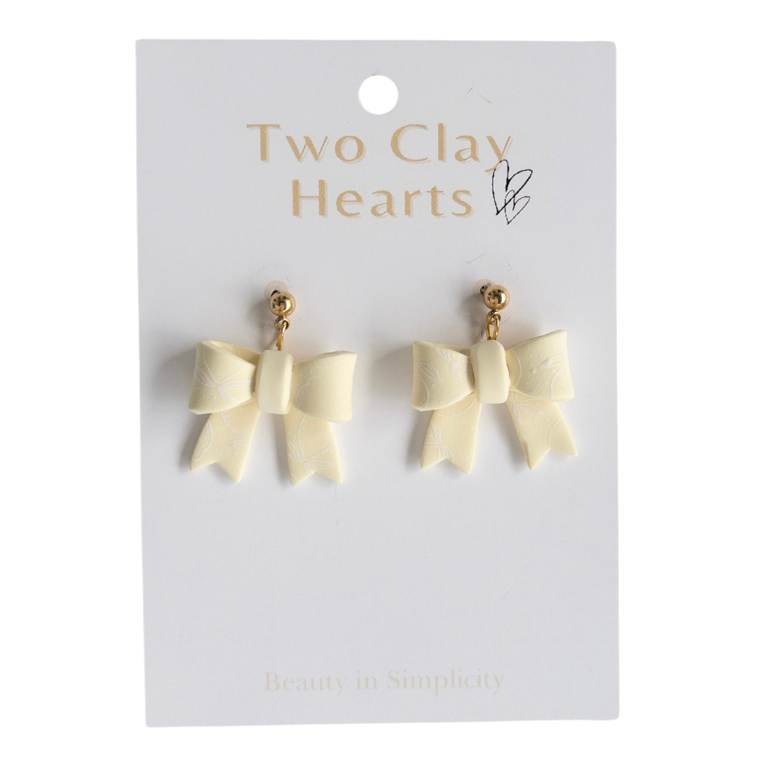 Yellow Lemon Print Clay Bow Earrings