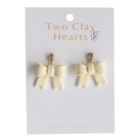 Yellow Lemon Print Clay Bow Earrings