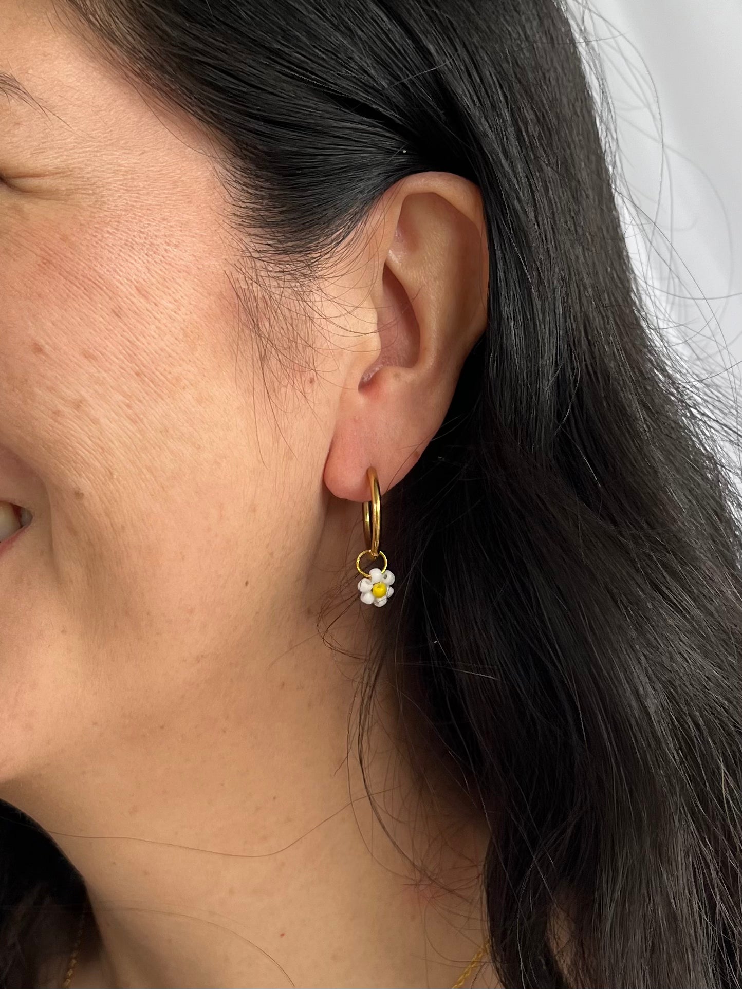 Beaded Daisy Hoop Earrings - Two Clay Hearts