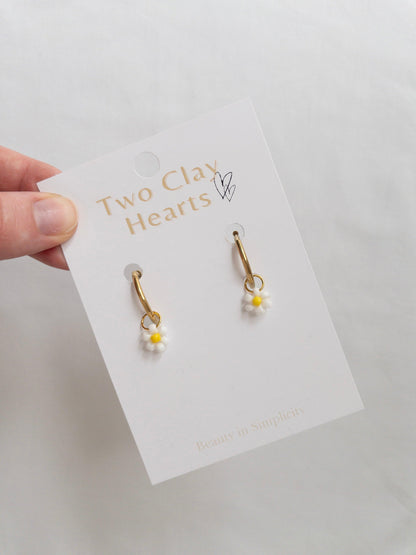 Beaded Daisy Hoop Earrings - Two Clay Hearts