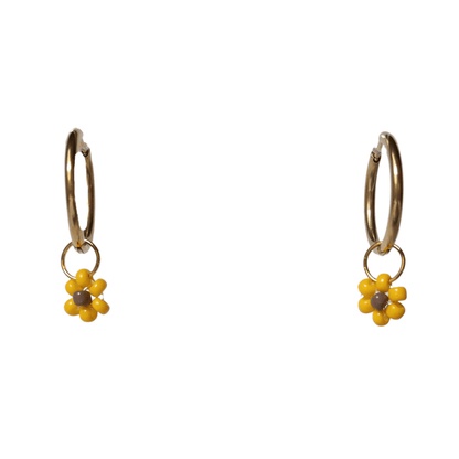 Beaded Sunflower Hoop Earrings - Two Clay Hearts