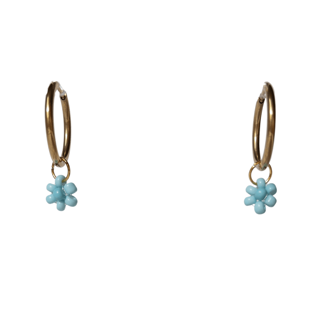 Blue Beaded Flower Hoop Earrings - Two Clay Hearts