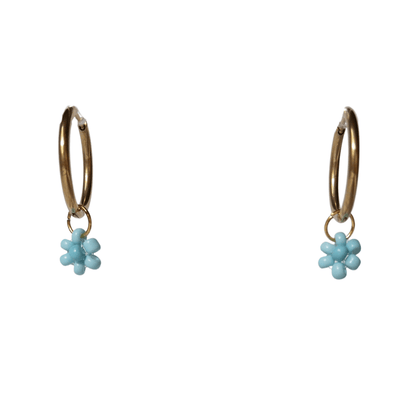 Blue Beaded Flower Hoop Earrings - Two Clay Hearts