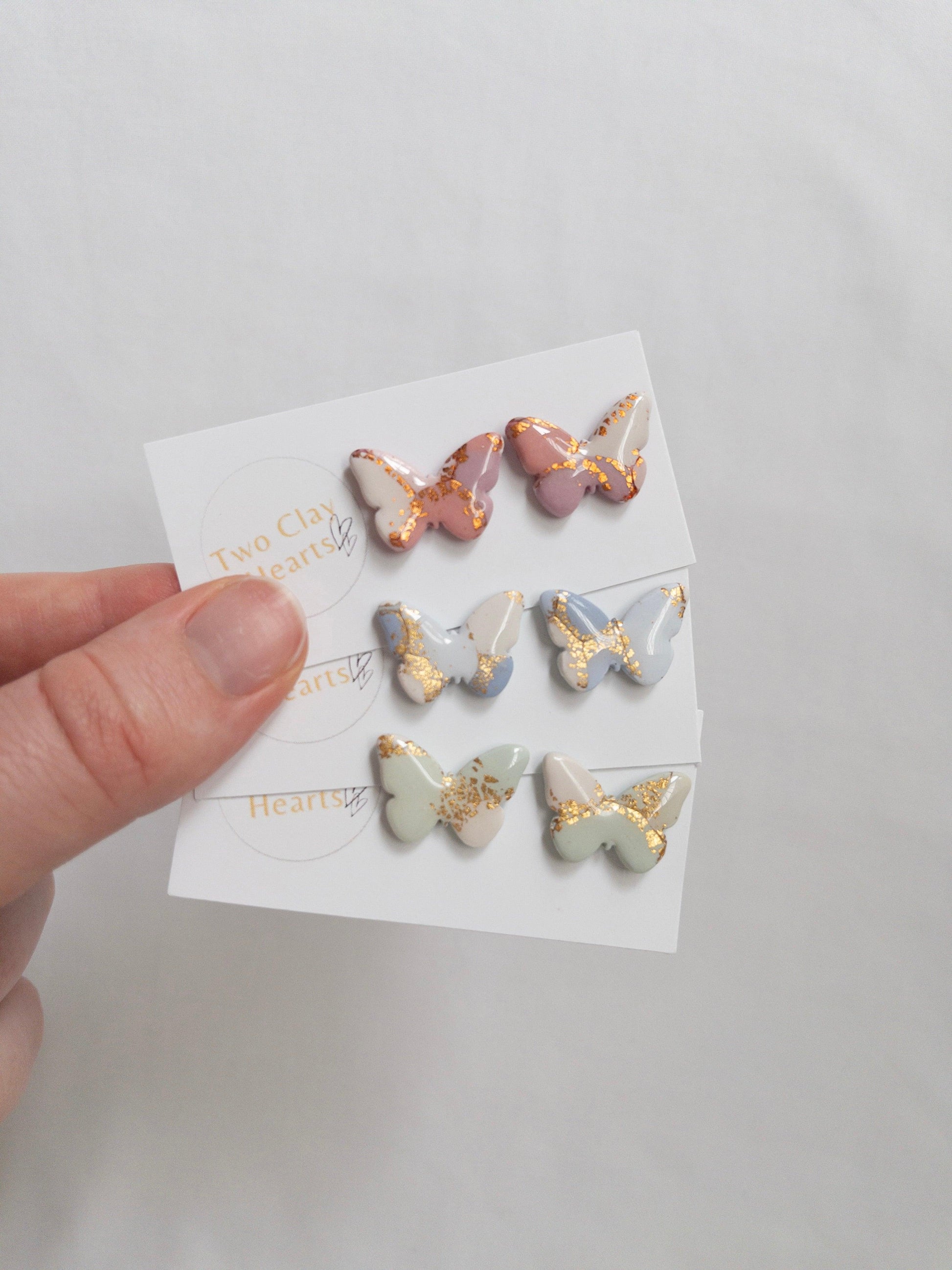 Blue Butterfly Studs - Two Clay Hearts