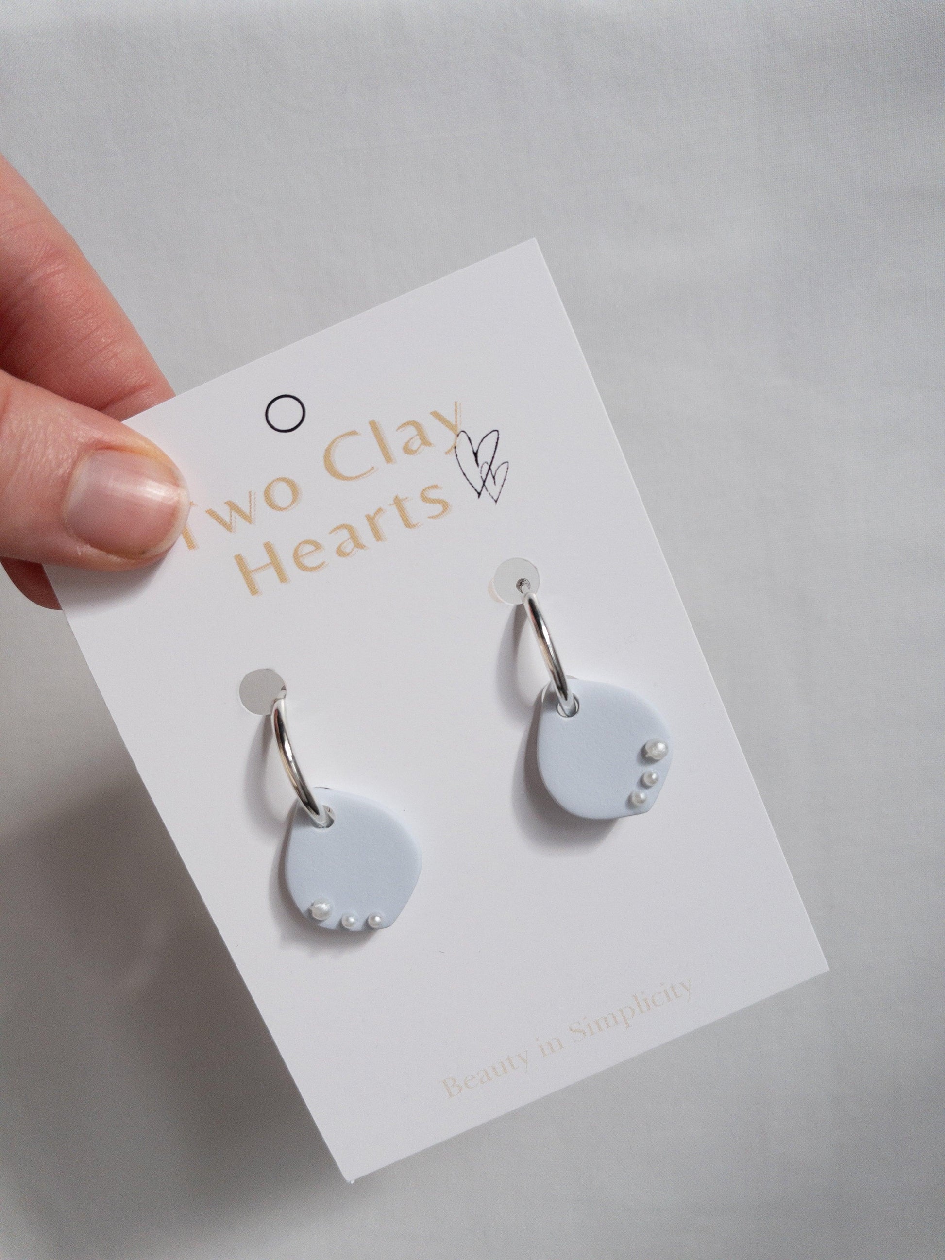 Blue Clay Teardrop Hoops with Pearl Details - Two Clay Hearts