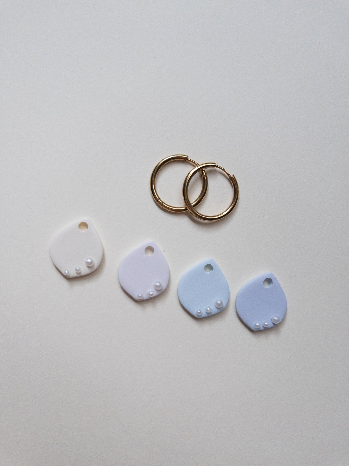 Blue Clay Teardrop Hoops with Pearl Details - Two Clay Hearts