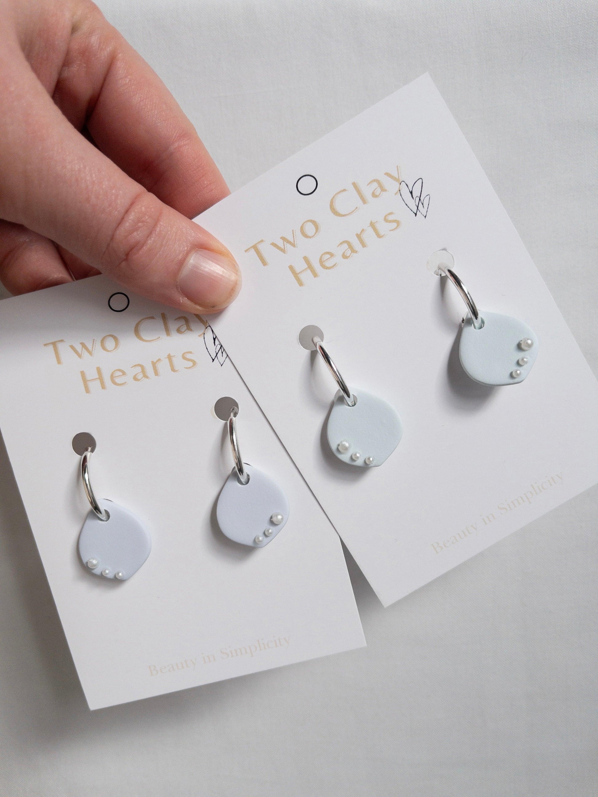 Blue Clay Teardrop Hoops with Pearl Details - Two Clay Hearts