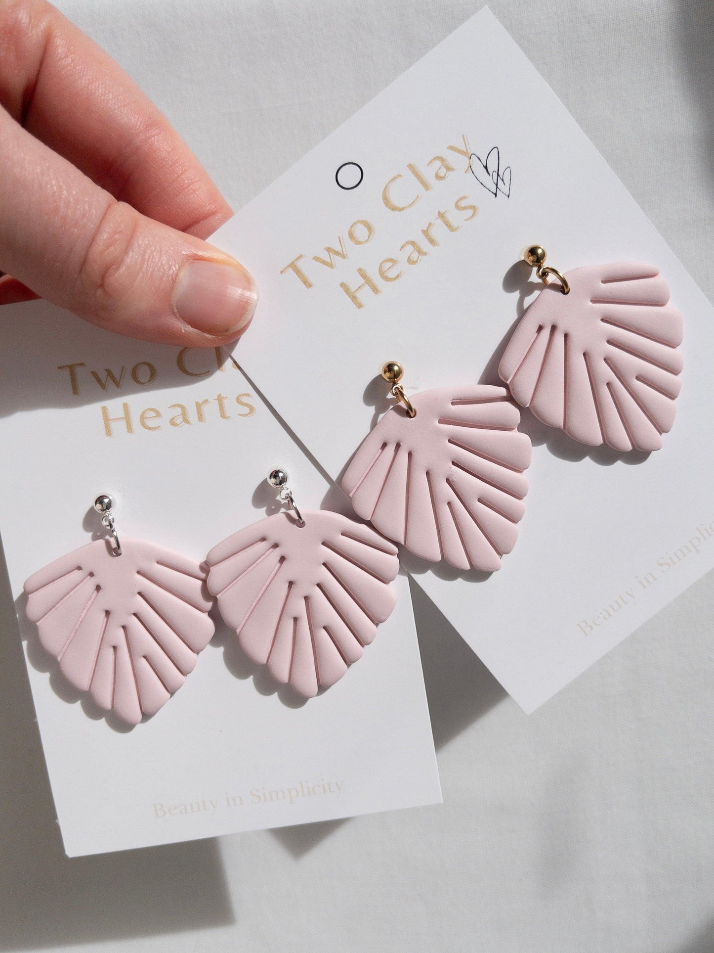 Feminine Pink Clay Statement Earrings - Two Clay Hearts