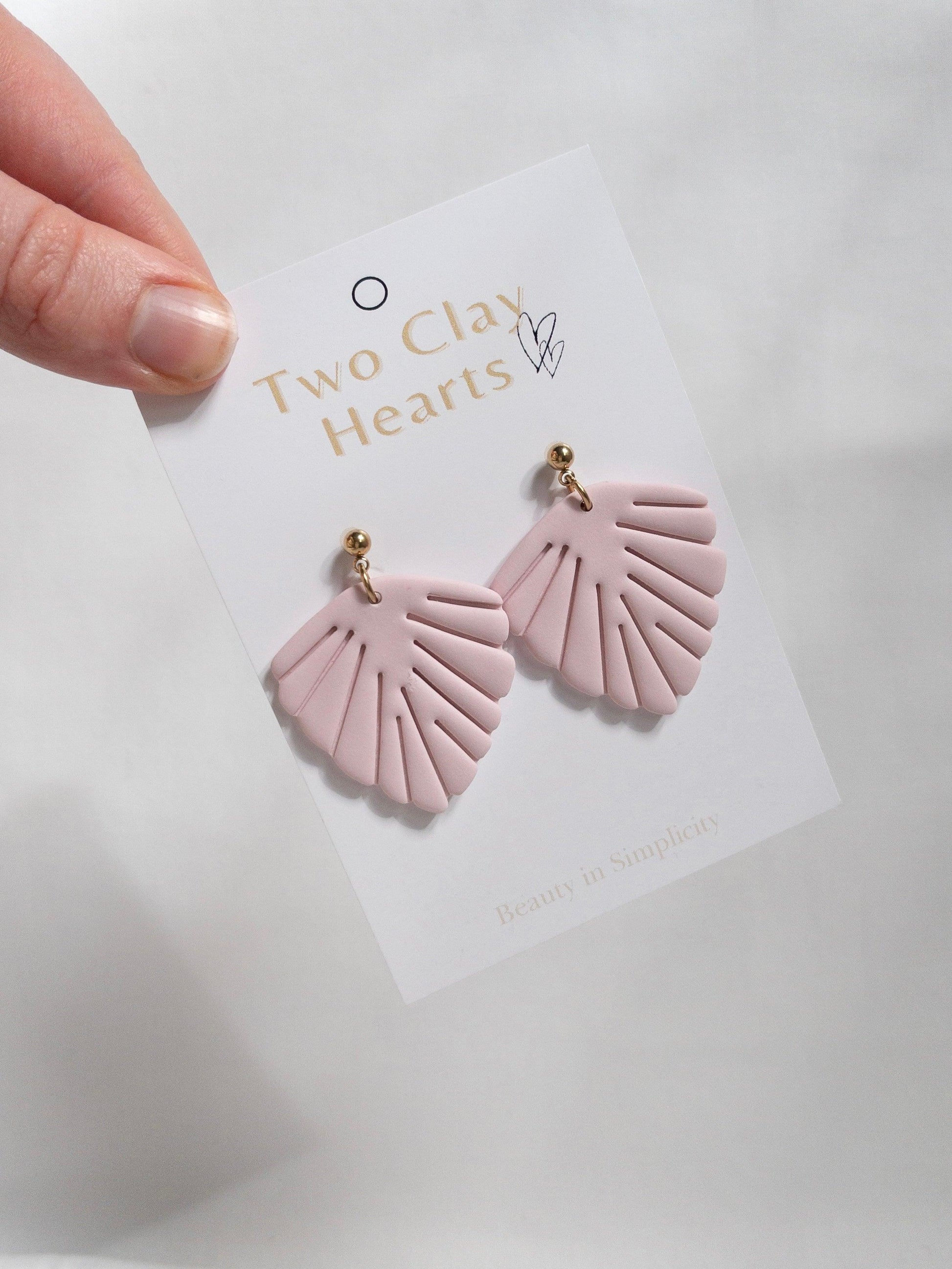 Feminine Pink Clay Statement Earrings - Two Clay Hearts