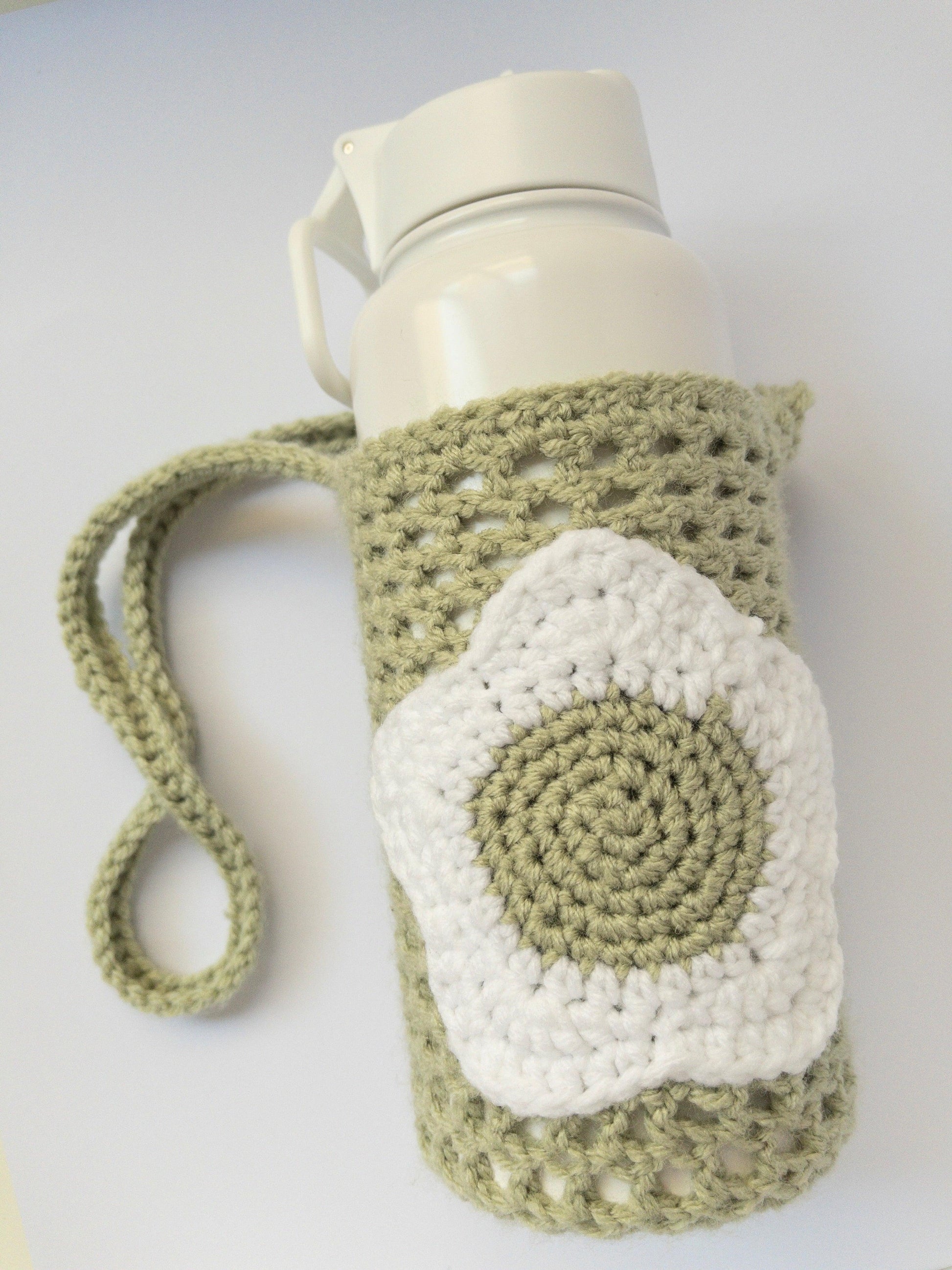 Flower Crochet Water Bottle Holder with Long Crossbody Strap - Two Clay Hearts