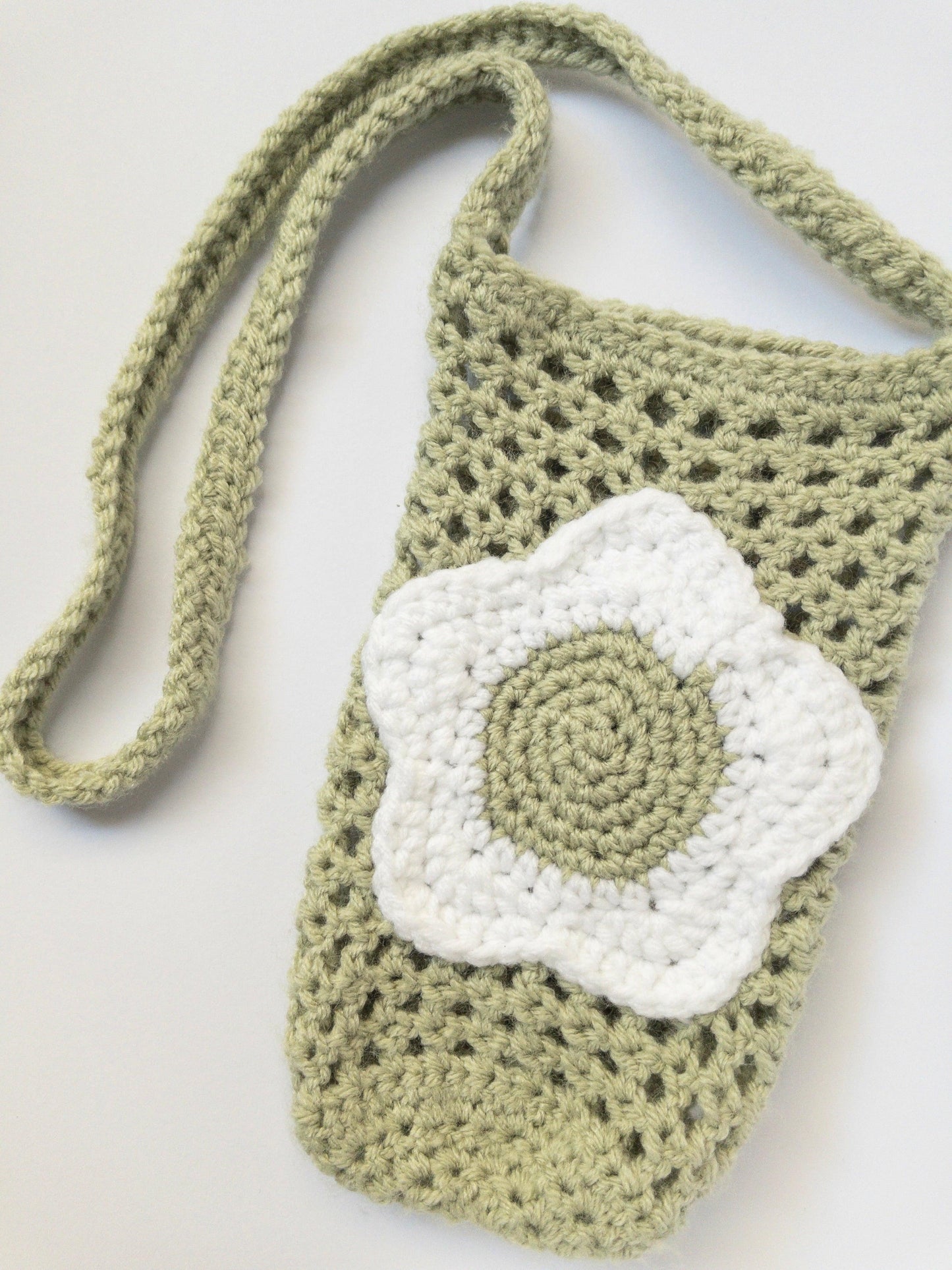 Flower Crochet Water Bottle Holder with Long Crossbody Strap - Two Clay Hearts