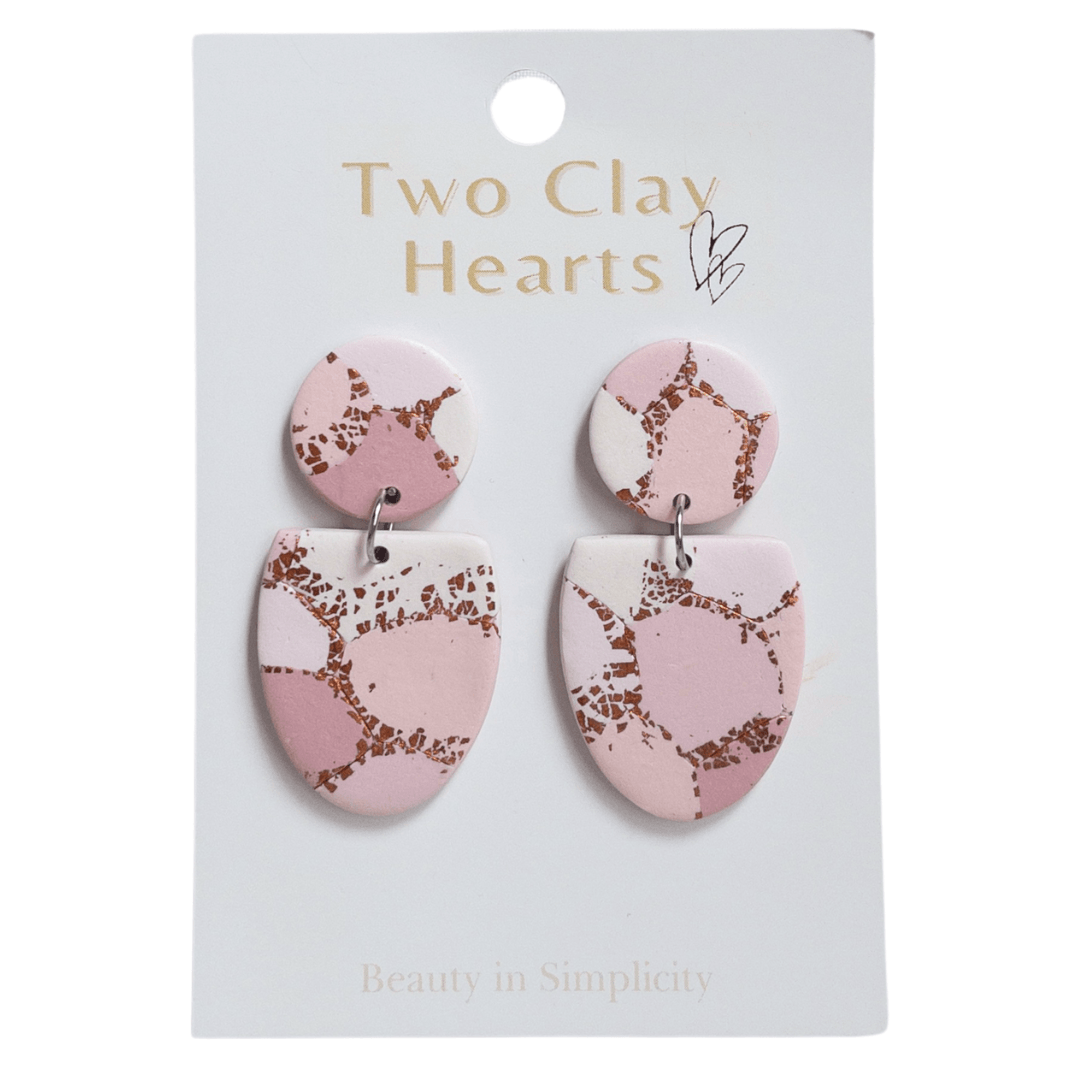 Pink and gold patterned ,half oval dangle earrings