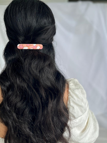 Example of long polymer clay hair clip in models hair